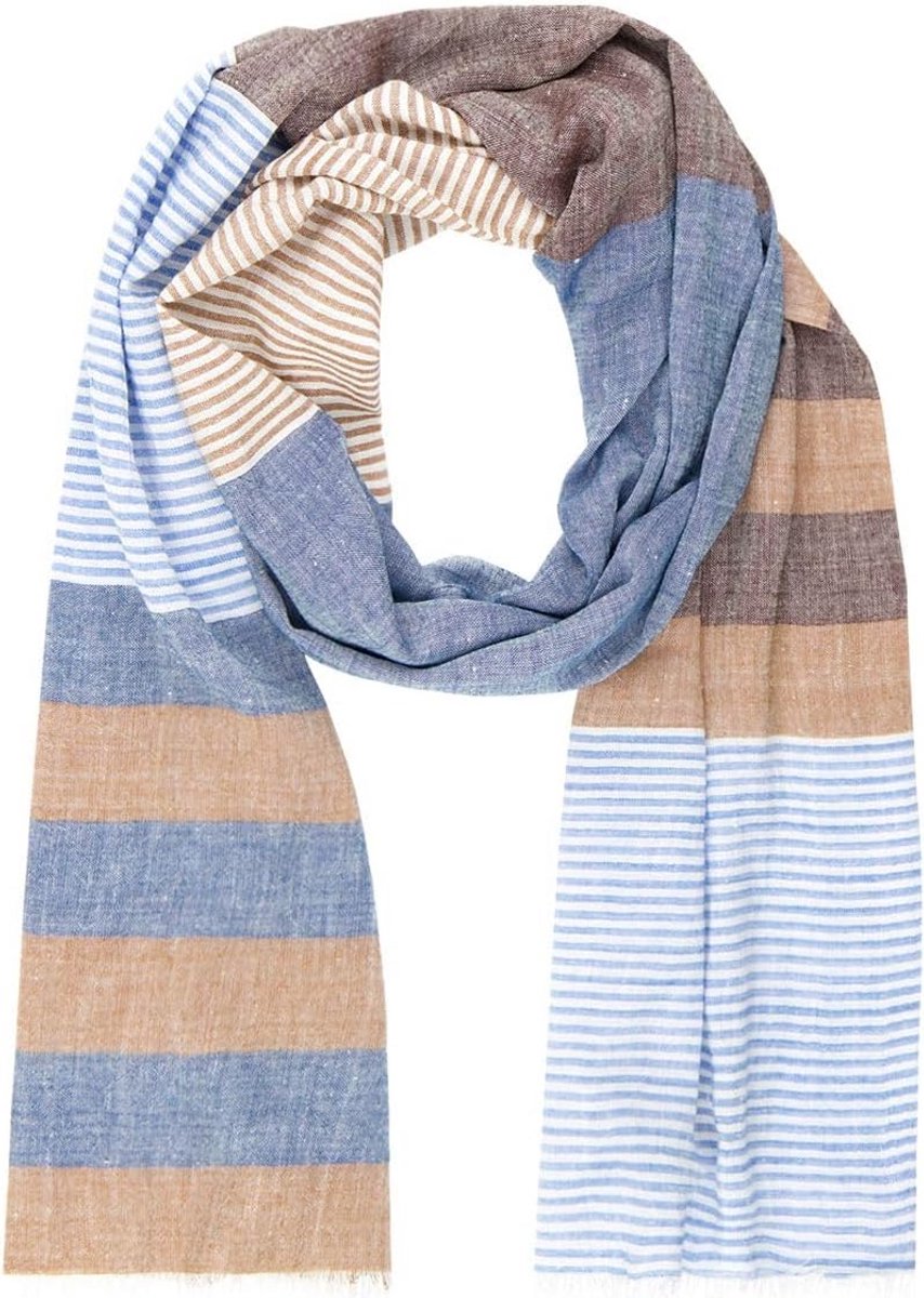 Geweven herensjaal blauw-beige 55% katoen 45% viscose 190x50 cm