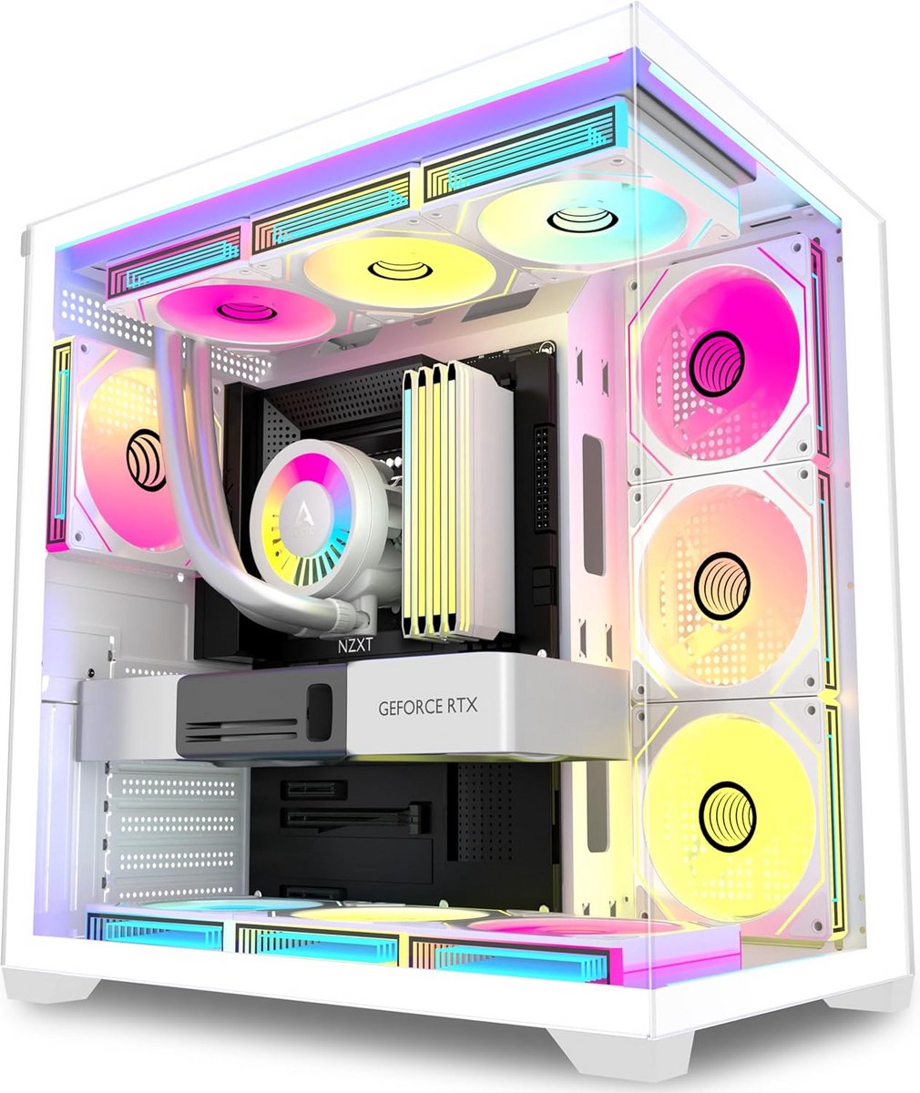 PC behuizing met 6 ARGB ventilatoren en dubbel gehard glas