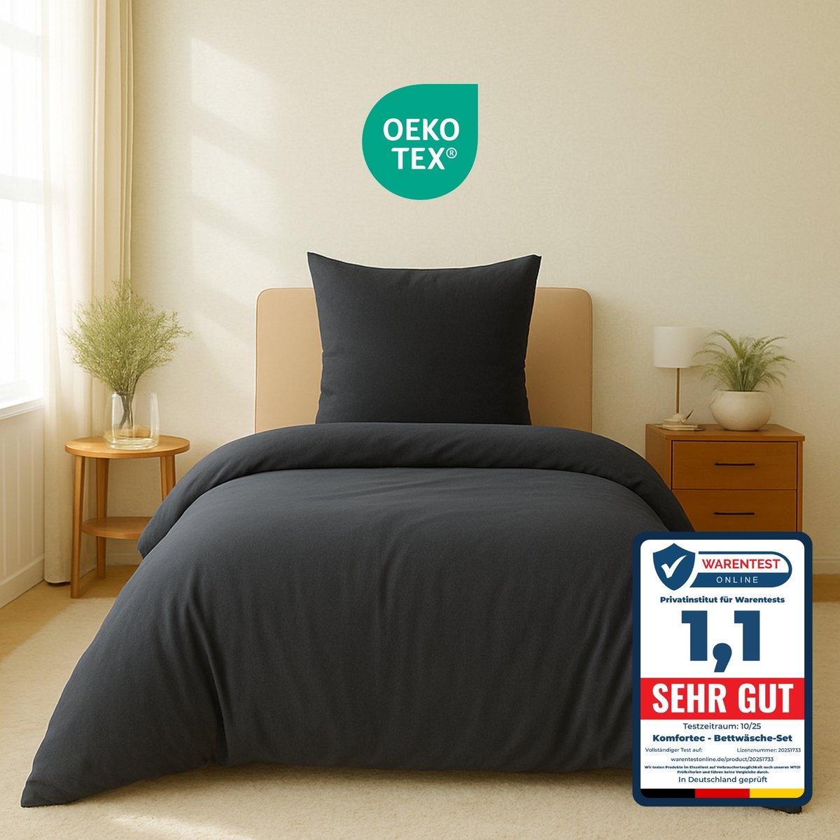 Komfortec Premium Dekbedovertrek 155x220 cm + 1x Kussensloop 80x80 cm - Geborsteld 100% Polyester Microvezel 90 g/m² - 3-Delige Superzachte Beddengoedset - Antracietgrijs