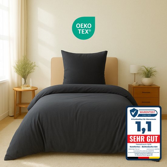 Komfortec Premium Dekbedovertrek 155x220 cm + 2x Kussensloop 80x80 cm - Geborsteld 100% Polyester Microvezel 90 g/m² - 3-Delige Superzachte Beddengoedset - Antracietgrijs
