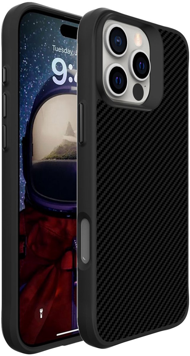 imoshion Hoesje - Geschikt voor Apple iPhone 16 Pro - Hybrid Carbon Case - Zwart