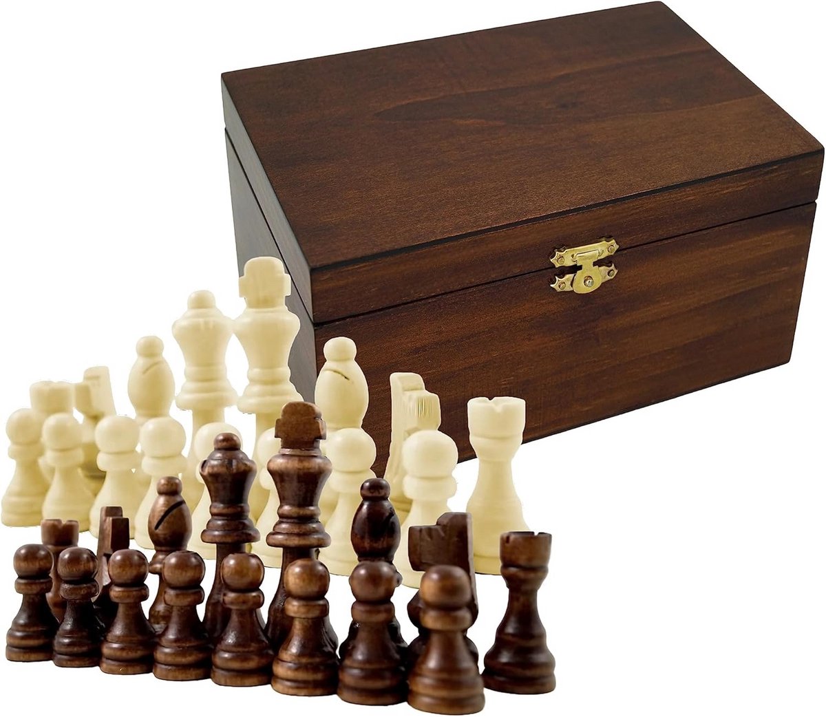Handgesneden houten schaakstukken met vilt afwerking in luxe houten kist - Staunton design - diverse maten - exclusief cadeau