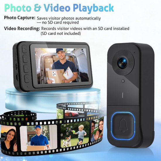 Draadloze Deurbel Met Camera - 1080P Beeld & 4.5 Inch Scherm - Geen WiFi Nodig - Bereik Tot 120m - Nachtzicht van Elro — afbeelding 2