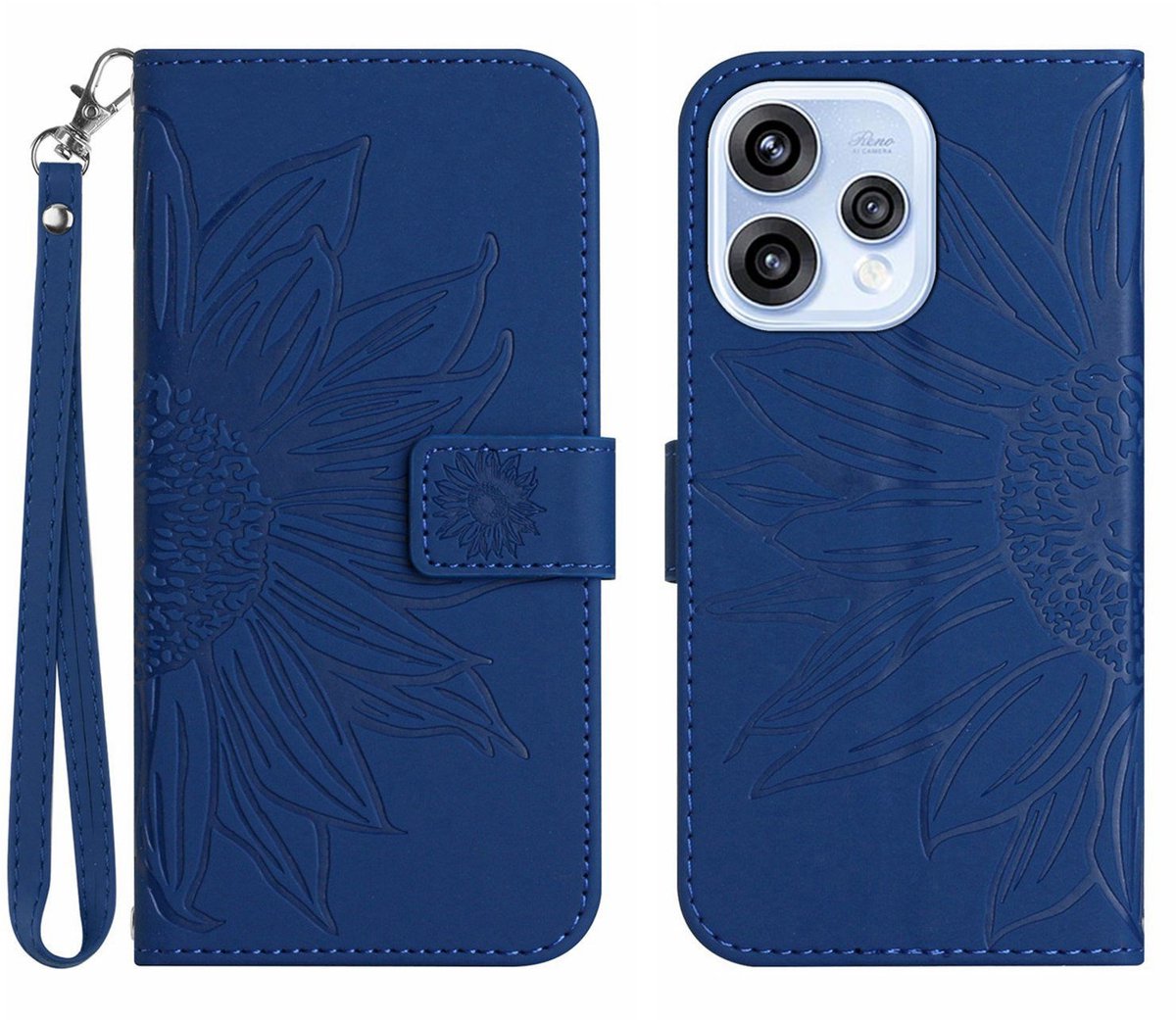 Coverup Hoesje - Geschikt voor OPPO Reno15 Hoesje - Coverup Zonnebloem Book Case met Koord - Blauw
