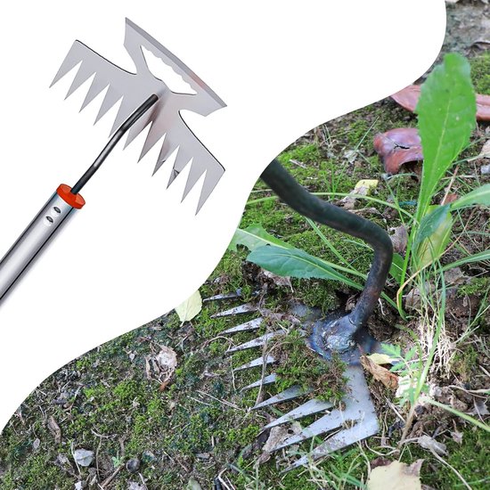 Onkruidtrekker met lange steel - 2-in-1 tuinkoffel en onkruidhark met 11 tanden voor wieden, ontwortelen en planten — afbeelding 4