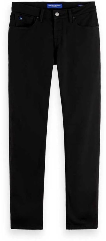 Zwarte skinny jeans met ritssluiting en knoop. Blauw logo op de linker zak.