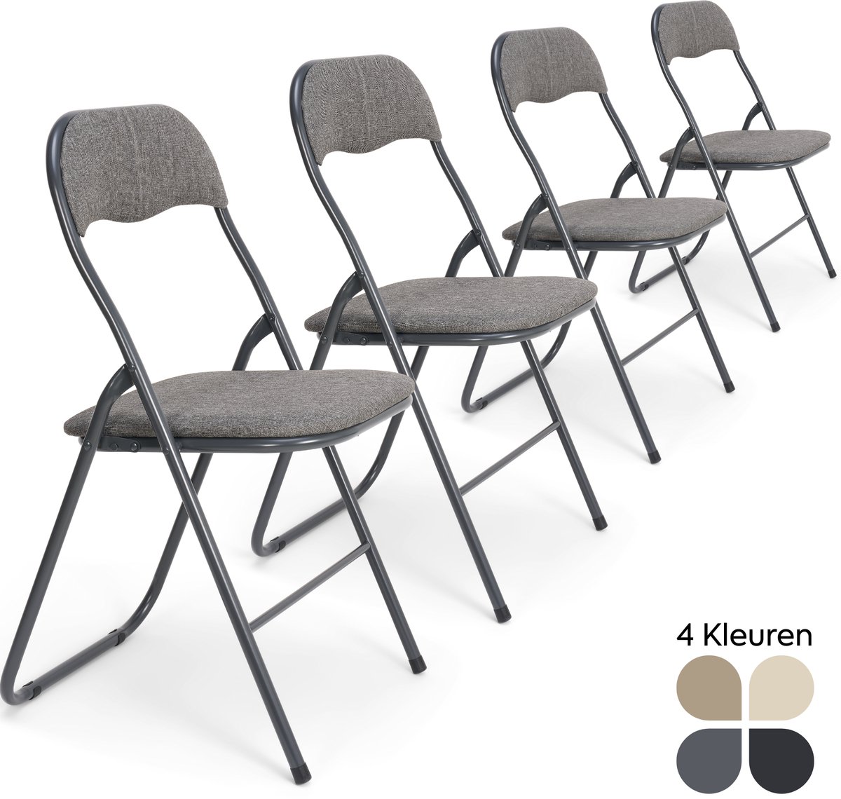 Trendy Meije® Nova Klapstoelen Set van 4 - Grijs - Linnen - Inklapbaar - Zithoogte 45 cm - Opvouwbare Stoelen - Vouwstoel