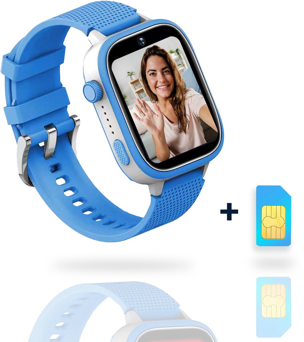 AngelTech Ultra GPS Horloge Kind Met Simkaart 4G – SOS knop – Smartwatch Kinderen – Whatsapp - HD Camera en Videobellen – Smartwatch Kind – GPS Tracker Kind – Smartwatch Kids - Elke polsmaat - Blauw