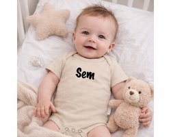 Rompertje met naam - bedrukken - beige - maat 62/68