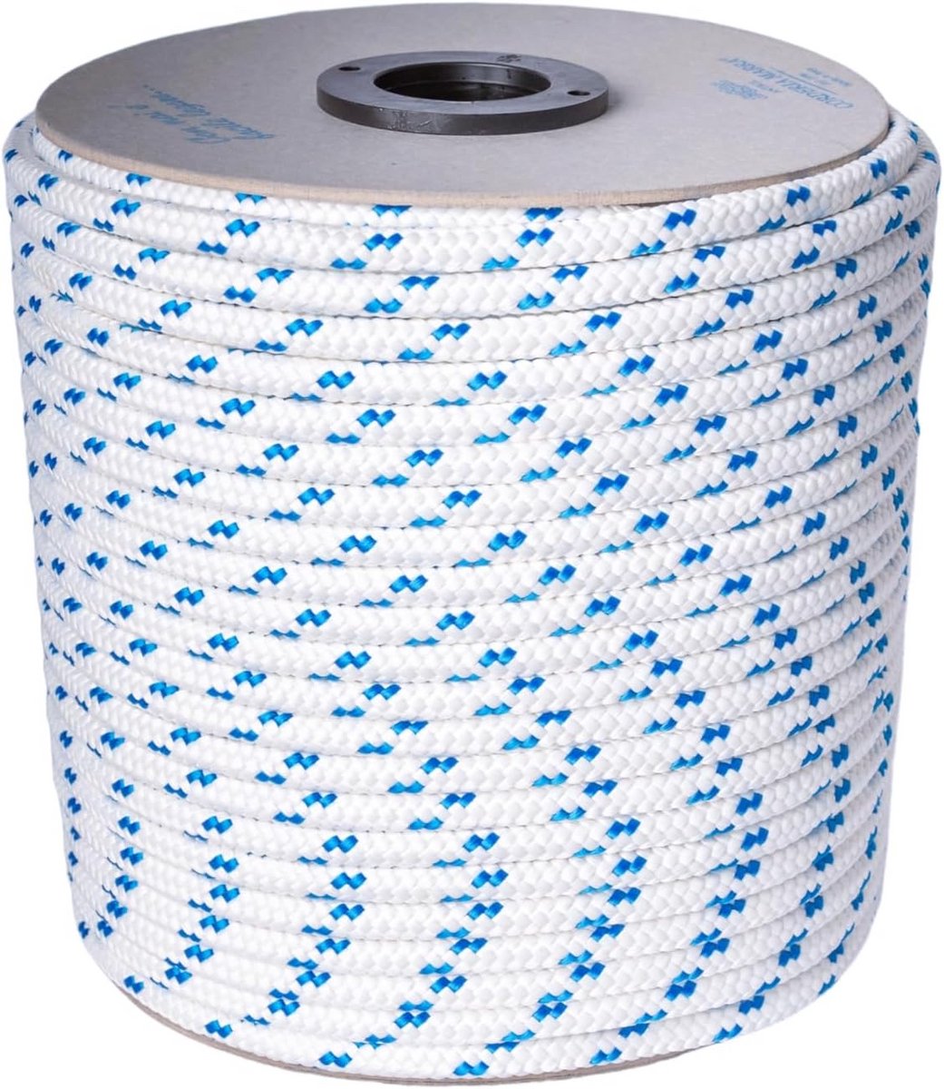 Gevlochten Multifunctioneel Touw 8mm x 50m - Antiek Wit met Lichtblauw - UV-bestendig