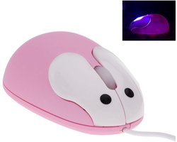 iFoulki Draagbare muis met verlichting in de vorm van een konijn, super schattig, uniek en mooi design, hoge precisie, USB 1200 dpi, bedrade, kleine optische muis, draagbare desktopmuis, tabletmuis, voor vrouwen, kinderen en meisjes (roze)