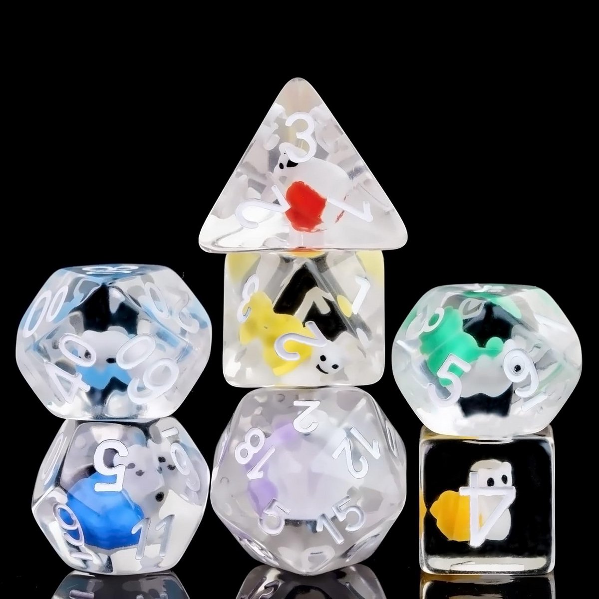 Polyhedrale D&D Dobbelstenen Set (7 stuks) Gevuld met Dierfiguren voor RPG en Bordspellen