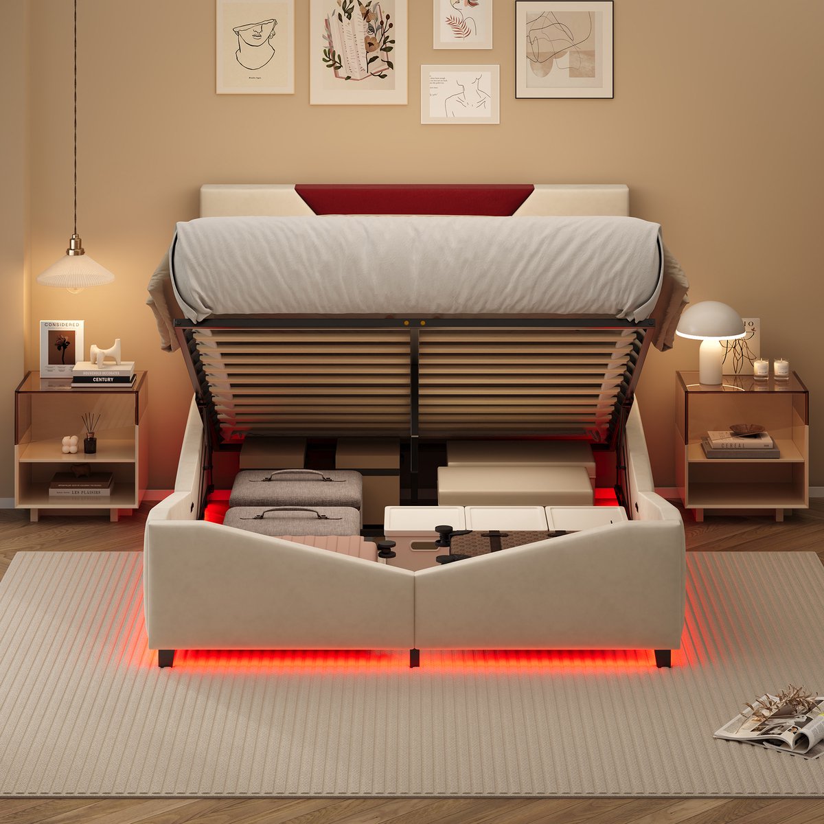 Velours Tweepersoonsbed 160x200 cm met LED-vloerverlichting