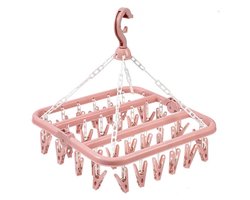 Opvouwbaar hangend kledingrek met 32 klemmen - kleerhangers - kleerhangers kunststof - Multifunctioneel windbestendig droogrek - Droogrek voor sokken en ondergoed - roze