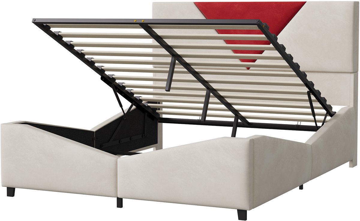 SHOPENTRA Velours Tweepersoonsbed 140x200 cm met LED-vloerverlichting - afbeelding 3