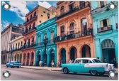 Tuinposter –Kleurrijke Straat in Cuba– 60x40 Foto op Tuinposter (wanddecoratie voor buiten en binnen)