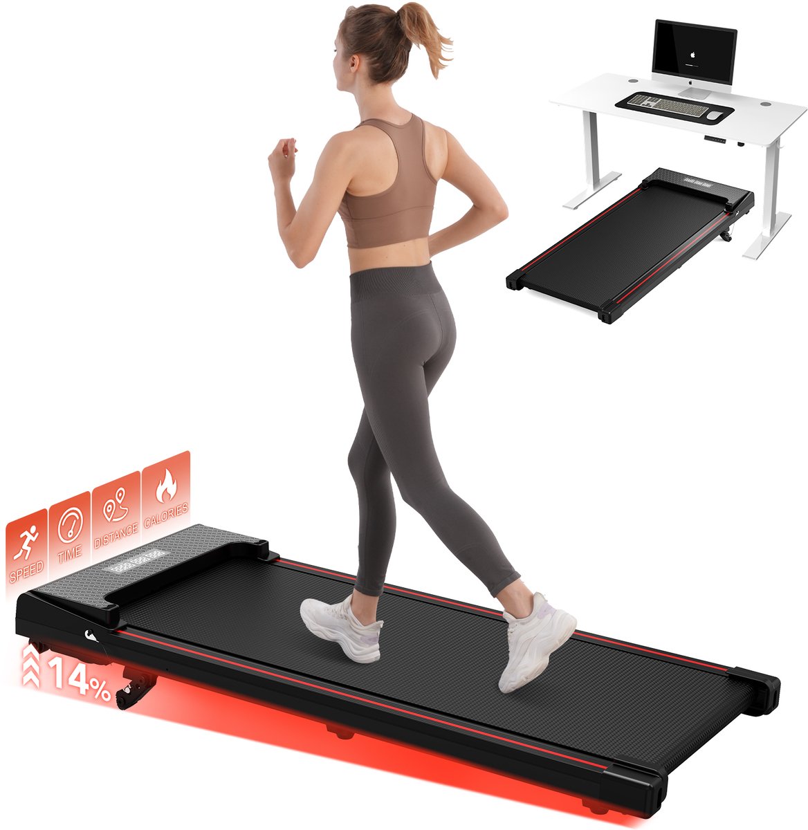 Bol.com Elektrische ZX1P loopband met helling- ruimtebesparende loopband met helling- 2-in-1 looppad- LED-display- loopband onde... aanbieding