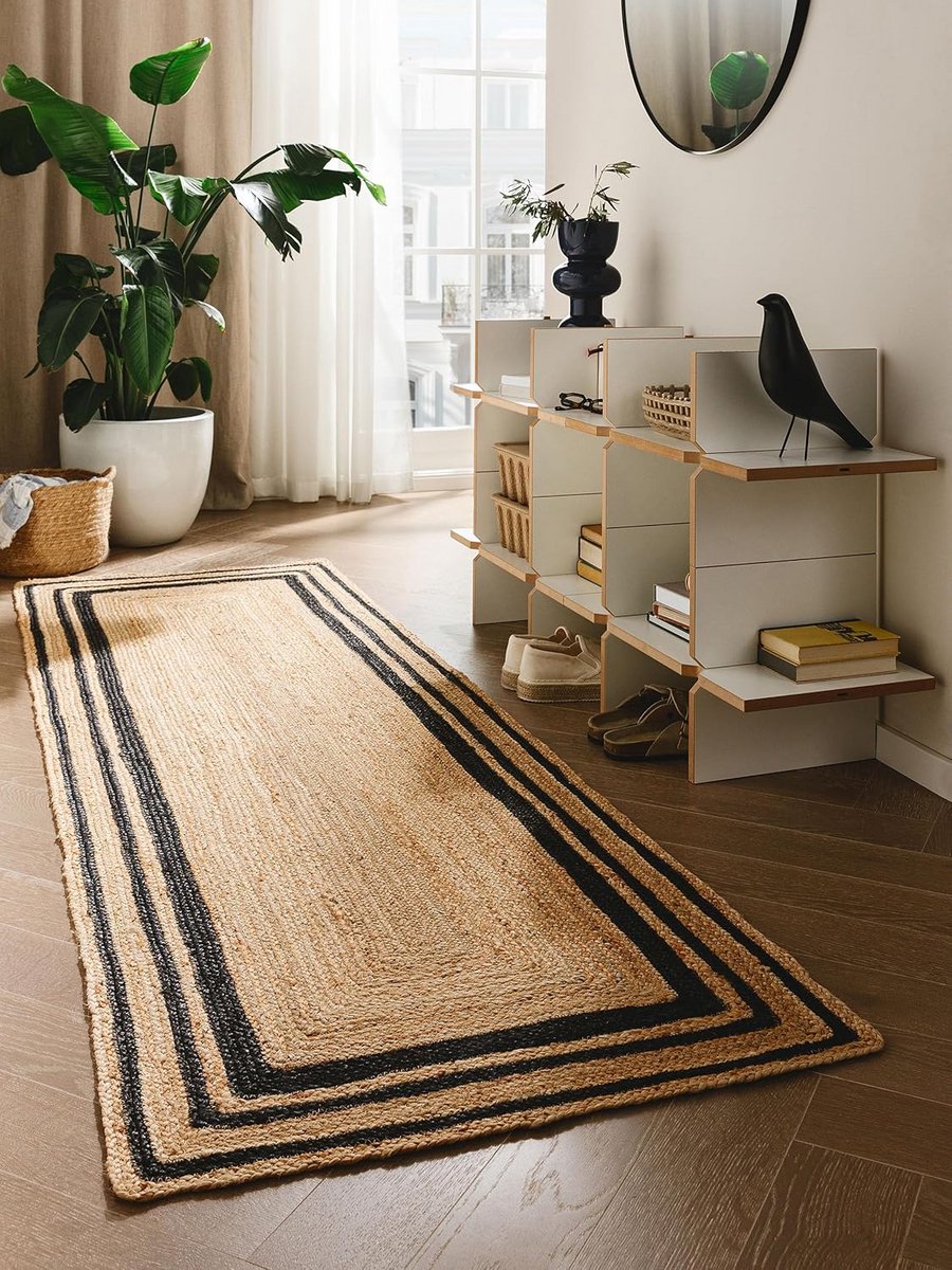 Jutta 100% jute kleed zwart 70 x 200 cm handmatig geweven design kleed geschikt voor vloer