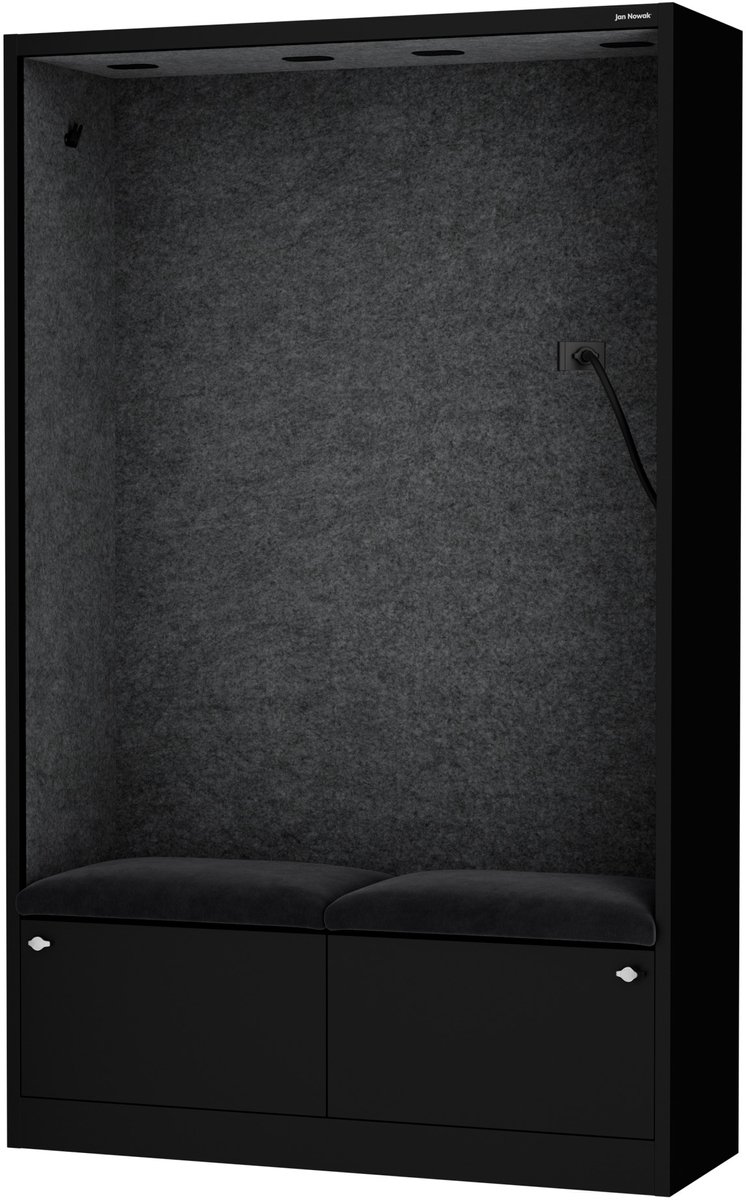 SALLY MentalBox - Geluidsabsorberende cabine voor 2 personen - met zitje - Kledinghanger + Ruime lade - Ingebouwde telefoonhouder + USB-C-poort - Grafiet / Zwart