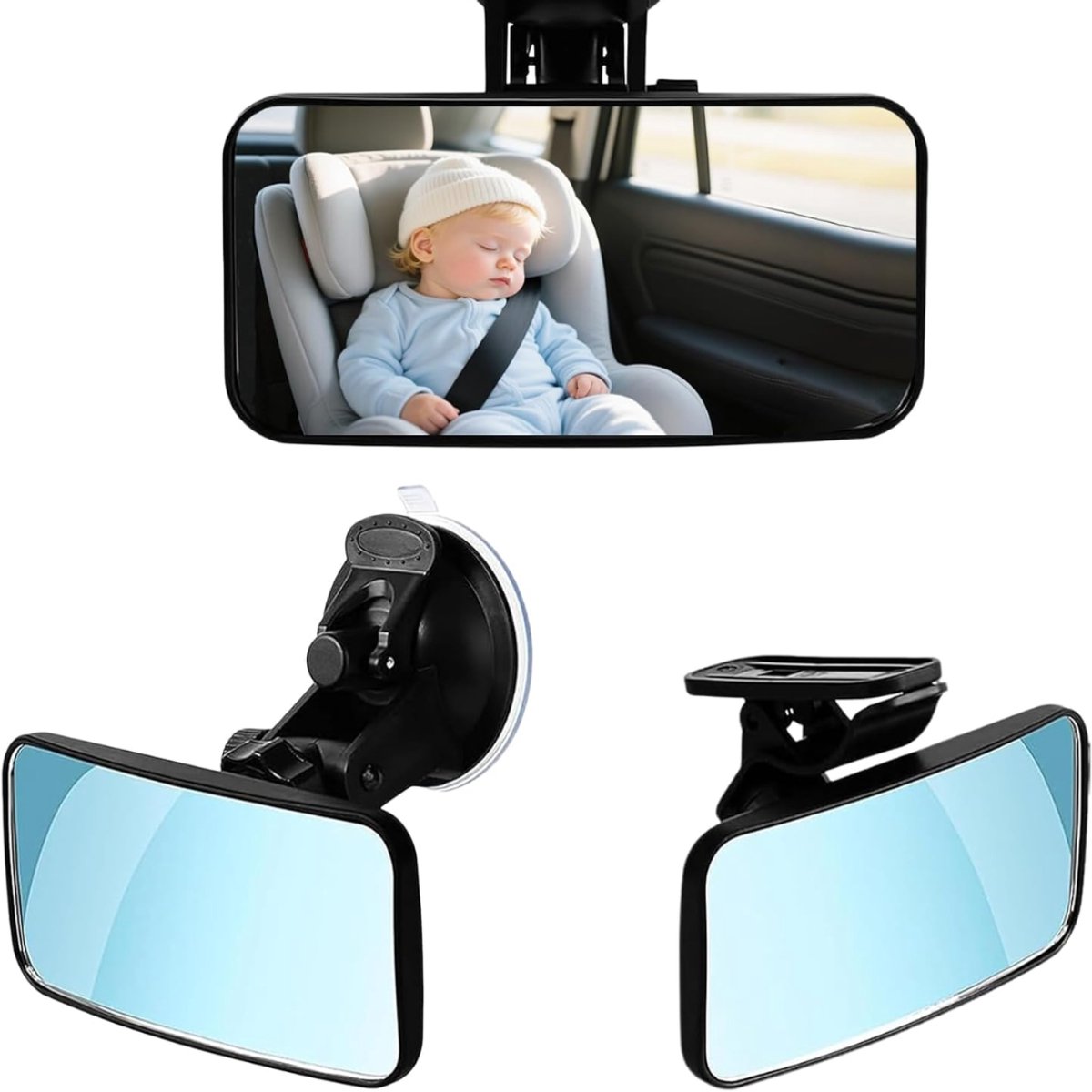 MMM® Auto Spiegel Baby - Achteruitkijkspiegel Baby - Autospiegel Baby Voor Achterbank - Zwart - 7 cm x 13 cm x 1 cm