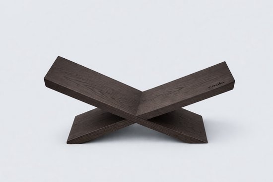 COOKX - Eikenhouten Boekenstandaard - Chocolade - X-vormig - Boekenhouder/ Boekensteun
