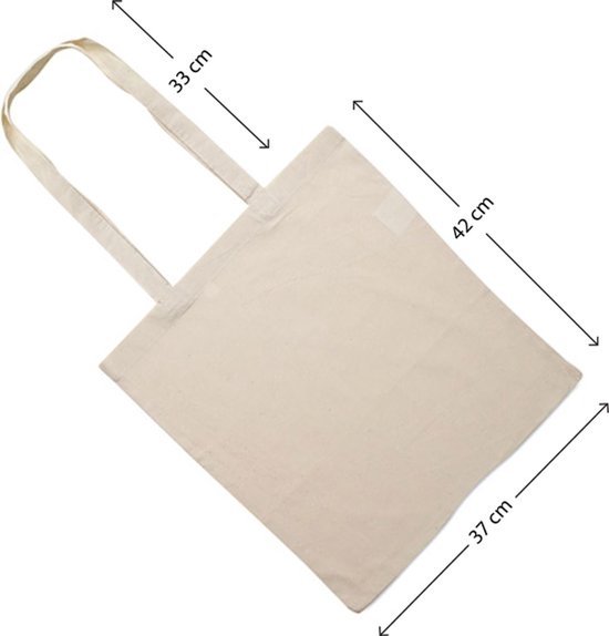 Crèmekleurige katoenen tas van 42 x 37 cm met hengsels van 33 cm.