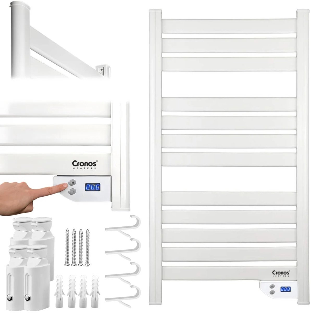 Cronos TW-500 - elektrische badkamerradiator - 500 W, verwarmt een ruimte tot 6 m², LCD-display - AUTO-functie, TIMER