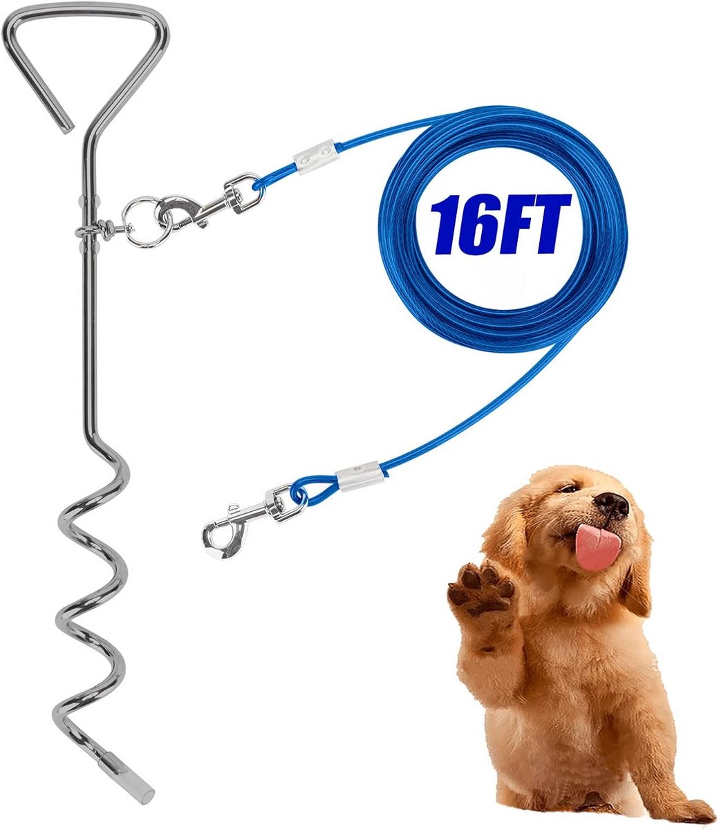 Hondenlijn met Grondpen en Reflecterende Kabel 5 Meter - Voor Middelgrote tot Grote Honden tot 56 kg