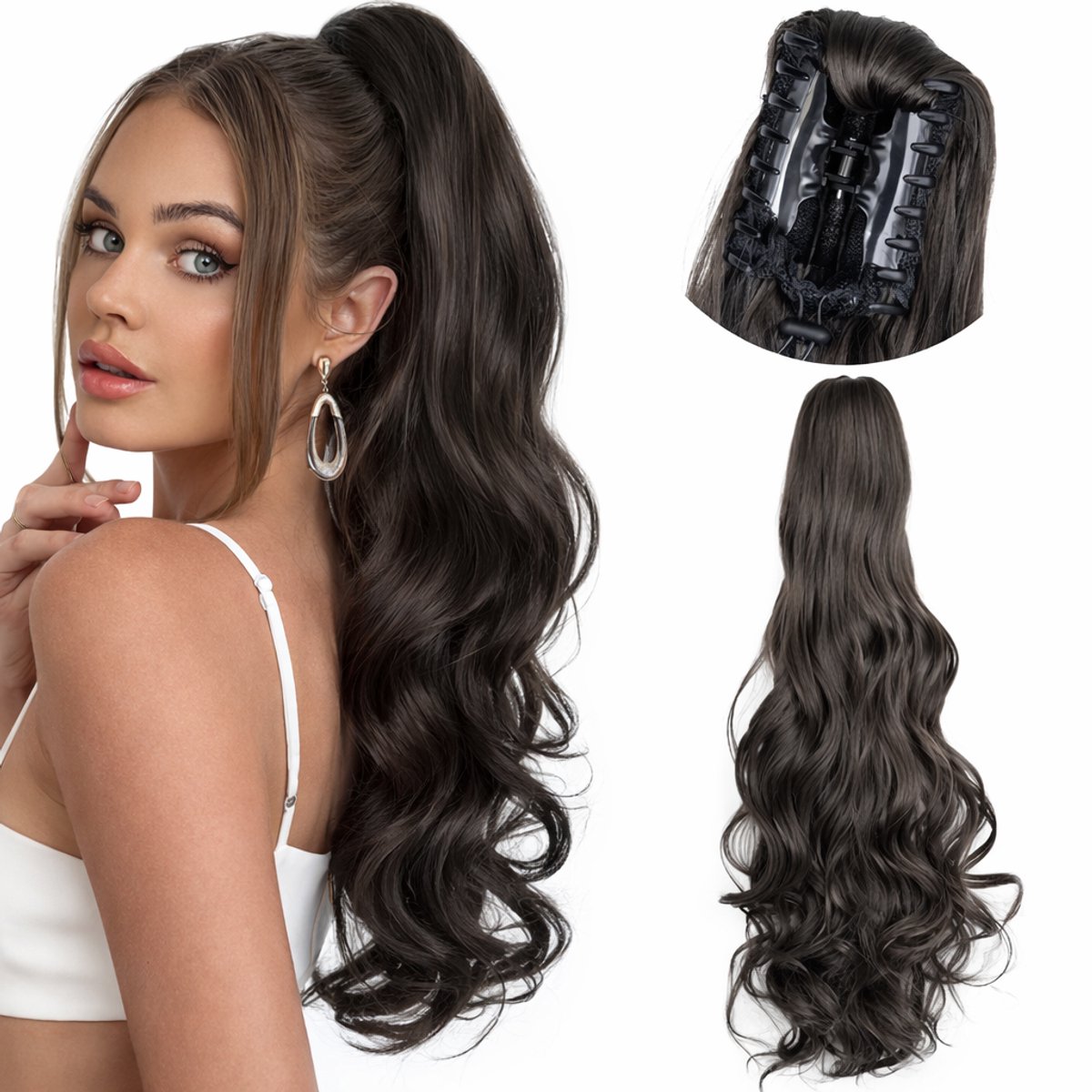 SassyGoods Ponytail Extensions Donkerbruin - Clip In Hairextensions - Brazilian Paardenstaart Extension - Haarverlenging - Haarstuk - 45 cm