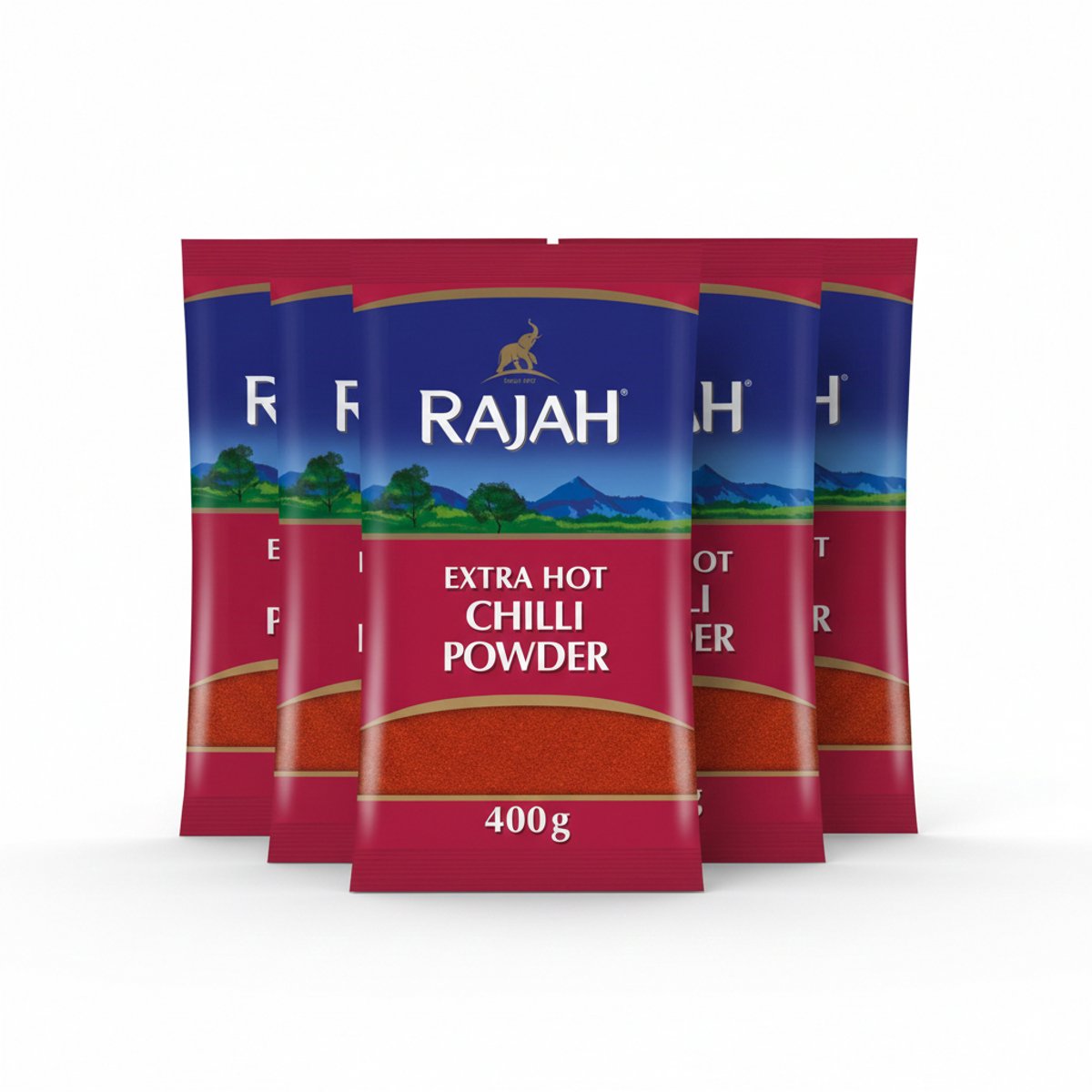 Rajah Chilli Extra Hot – Extra Scherpe Chilipoeder voor Authentieke Indiase Gerechten – Hoogwaardige Kwaliteit & Intense Pittigheid – 5 X 400g met Kajal Sticker