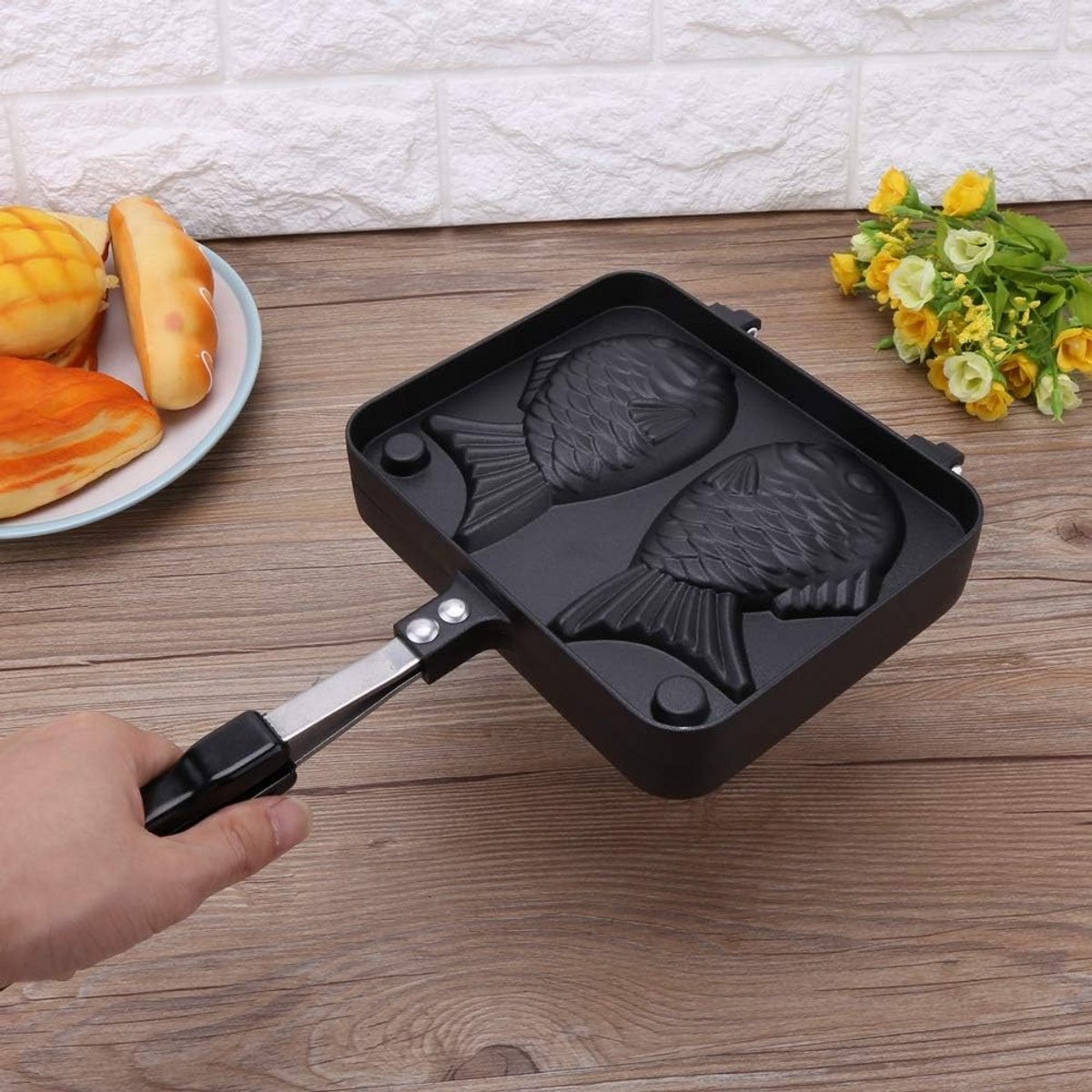 Wafelijzer voor Taiyaki Wafels in Visvorm - 2 Antikleefmallen - Compact en Handig voor Thuis — cadeau in Kookcadeaus - foto 2