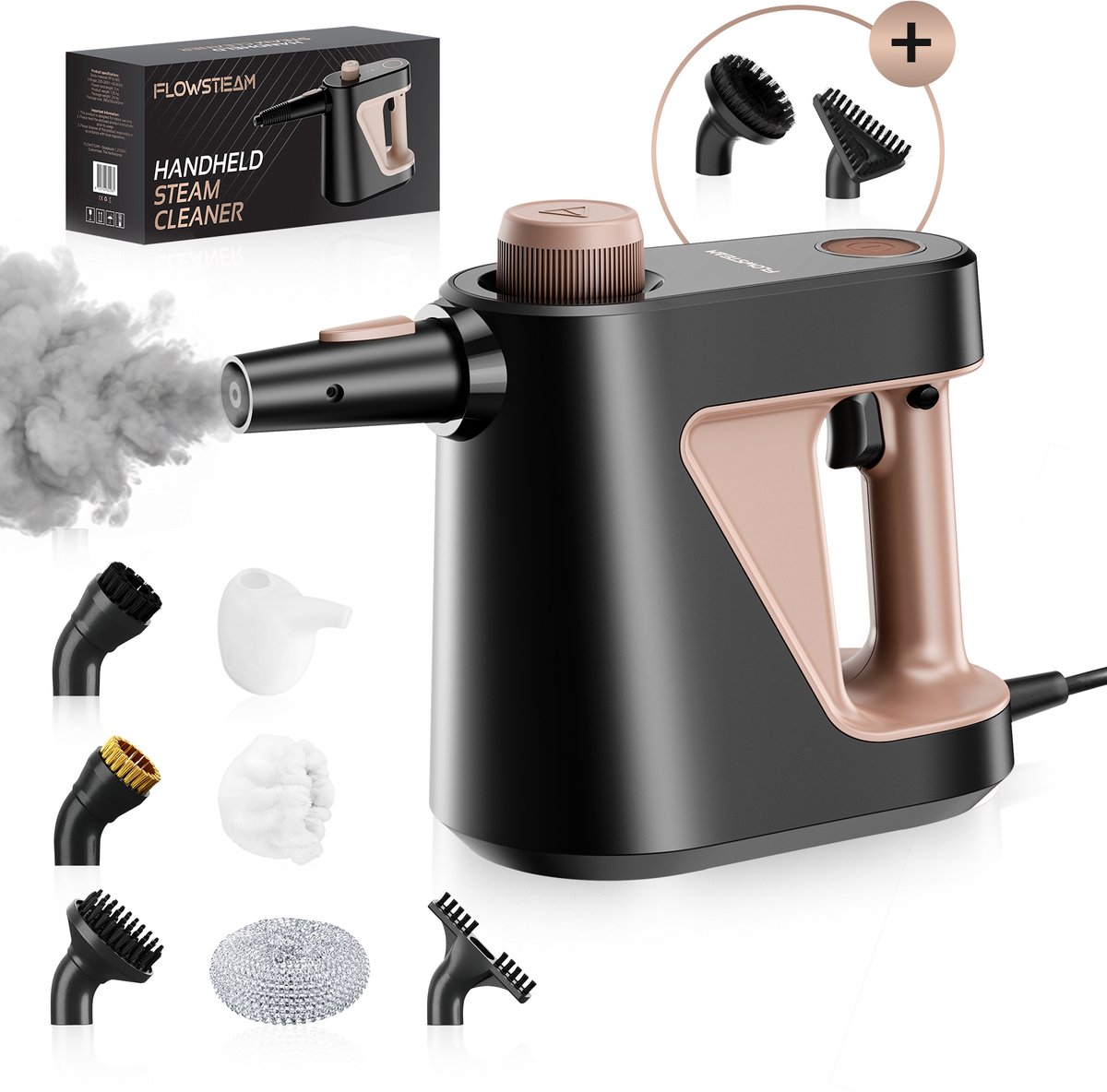 FLOWSTEAM® 9-in-1 Handstoomreiniger - Stoomreiniger – Tapijtreiniger – Vlekkenreiniger – Handstomer - 110° Stoom