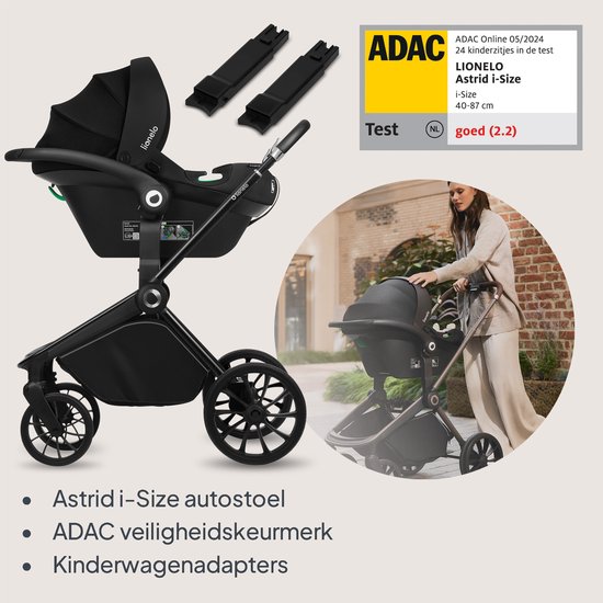 Lionelo Mika Plus - Kinderwagen 3in1 - XXL SET - incl. i-Size autostoel - Veelzijdig en jaarrond - Grote wielen - tot 22kg - Bediening met een hand - Voor alle soorten terrein - Accessoireset