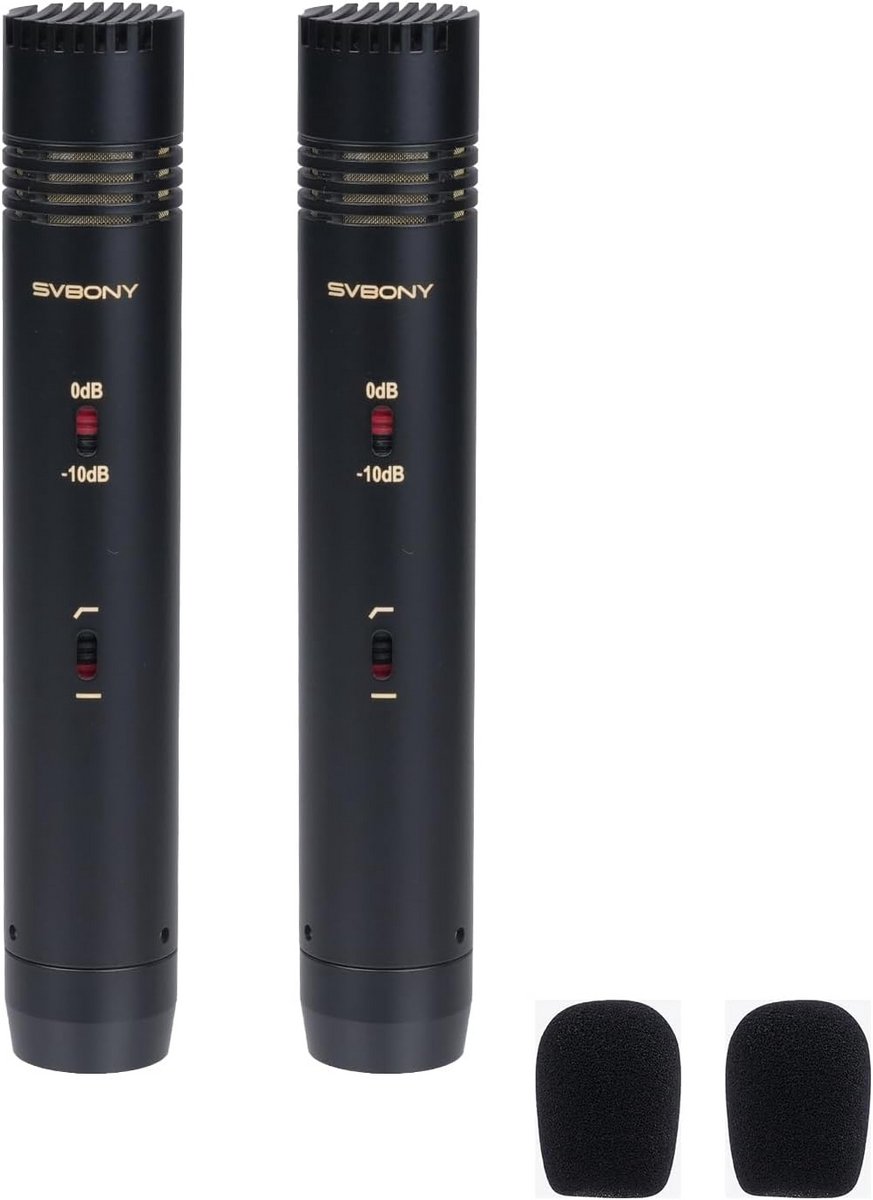 Condensator Instrument Microfoon Set - Goud Bedekte Membranen - Instelbare Gevoeligheid - Laagfrequentie Afsnijding - T- Bar voor Studio en Live-Optredens