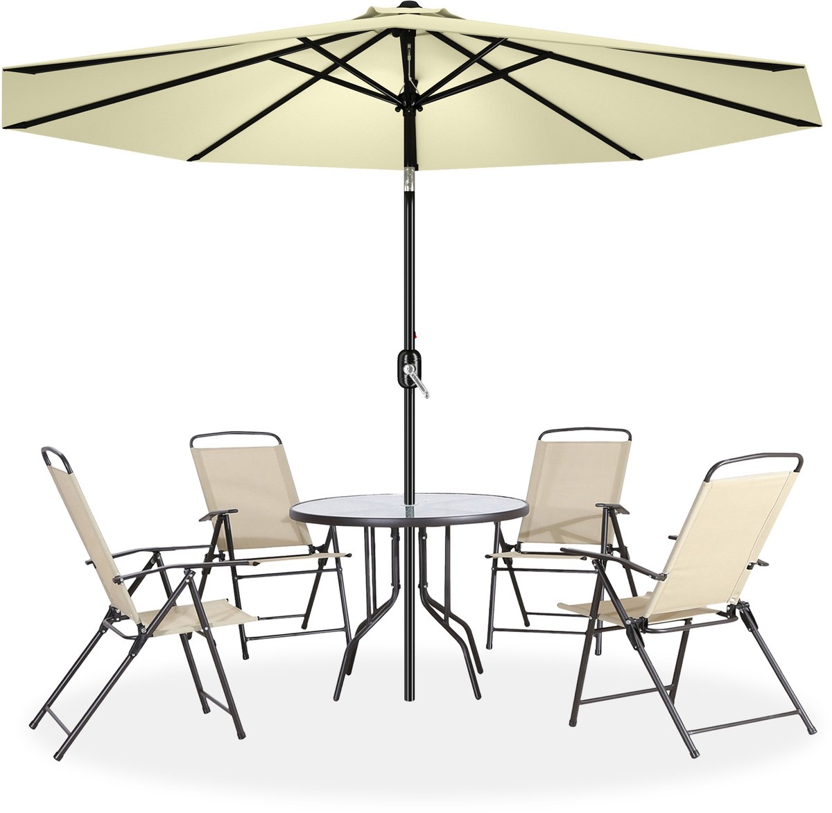 Aufun vrijstaande parasol – Ø300 cm – met zwengel – UV-bescherming – stuurbare – beige – voor terras, balkon en strand