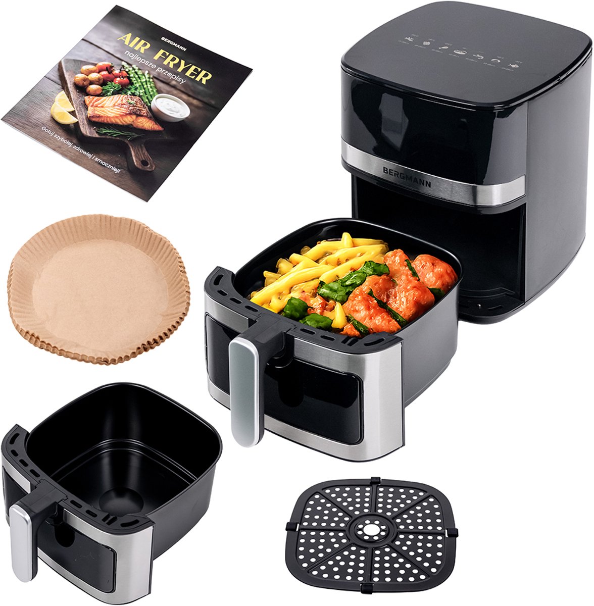 BERGMANN YA Air Fryer - 5L Capaciteit - 1400W - 8 Programma's - Kijkvenster
