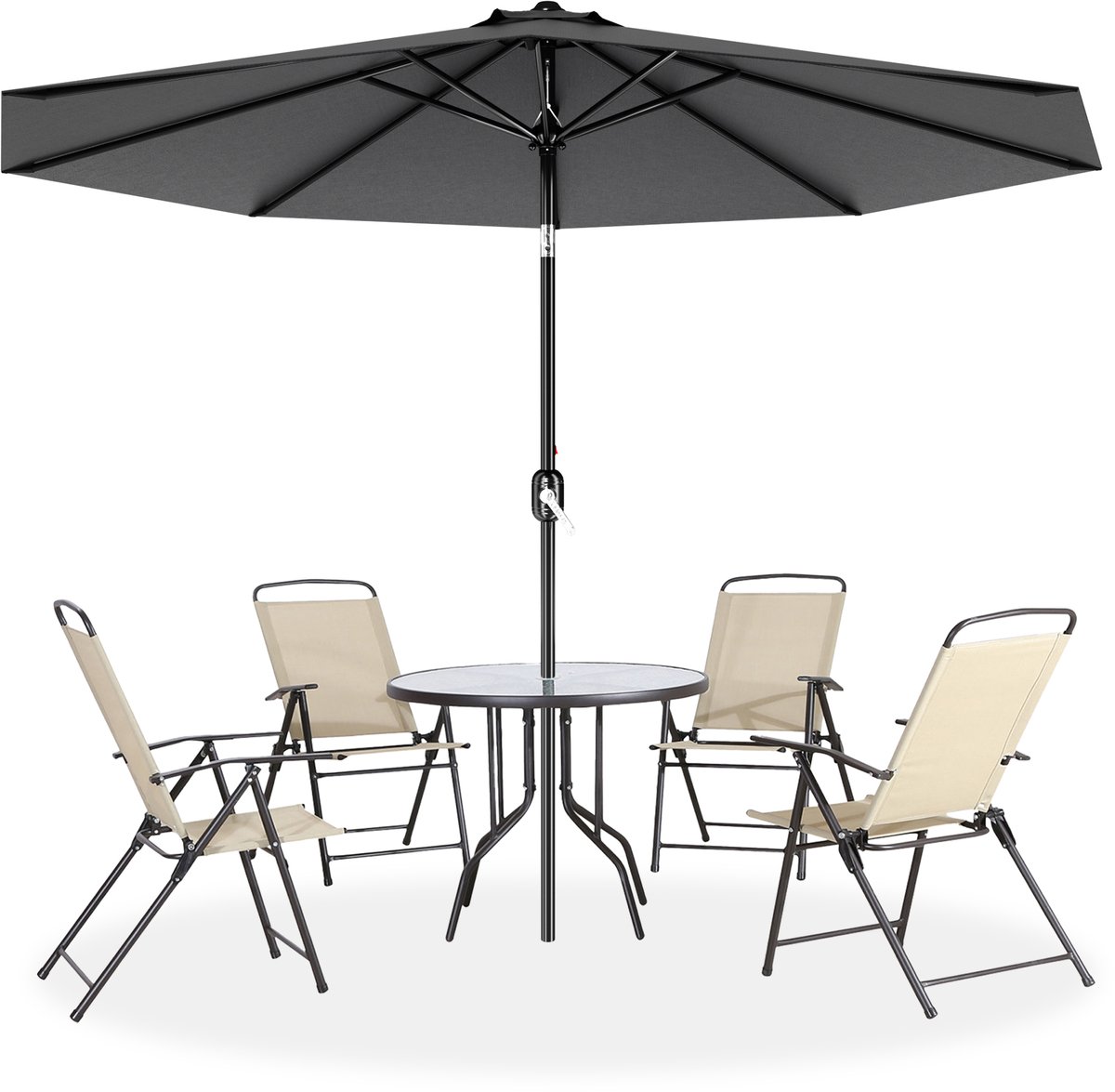 Aufun Zwevende Parasol Ø350cm met zwengel, UV-bescherming, Niet-Stuurbare tuinparasol voor terras, balkon en strand – Donkergrijs