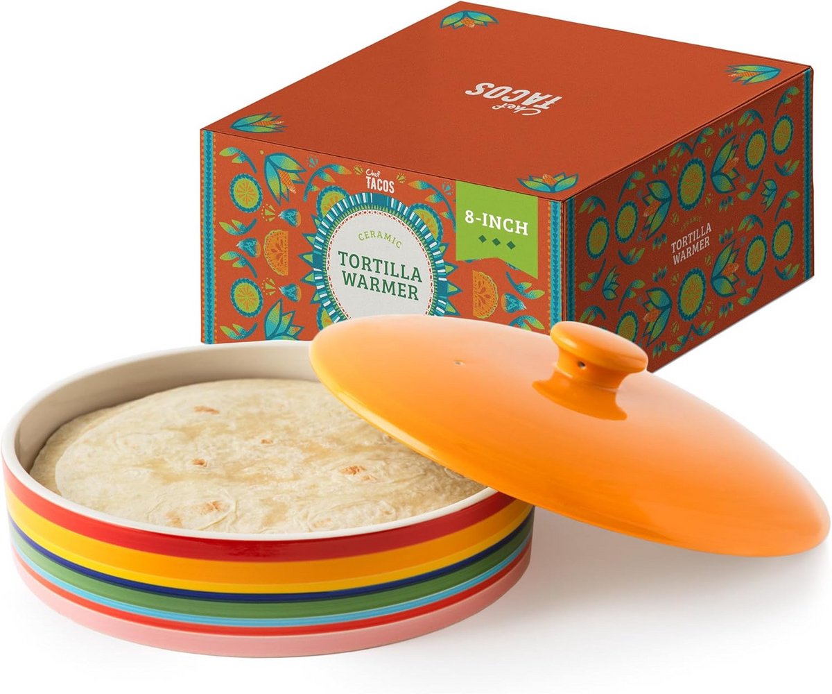 Keramische Tortillaverwarmer 8 inch - Magnetronbestendig met Deksel, Ideaal voor Warm Houden van Tortilla's