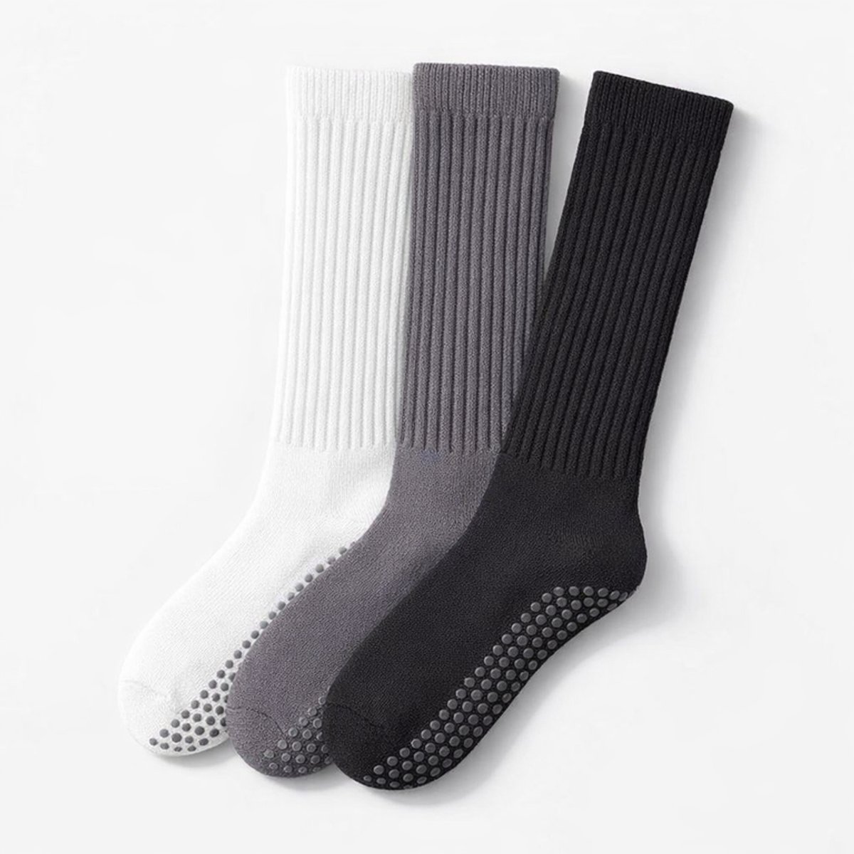 Yoga & Pilates Sokken Dames (3-pack) - Sportsokken – Antislip – Katoen – Wit/Grijs/Zwart – EU 36-40