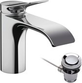 Hansgrohe VIVENIS wastafelkraan - model 80 - opbouw - laag - eengreeps - met trekwaste - chroom