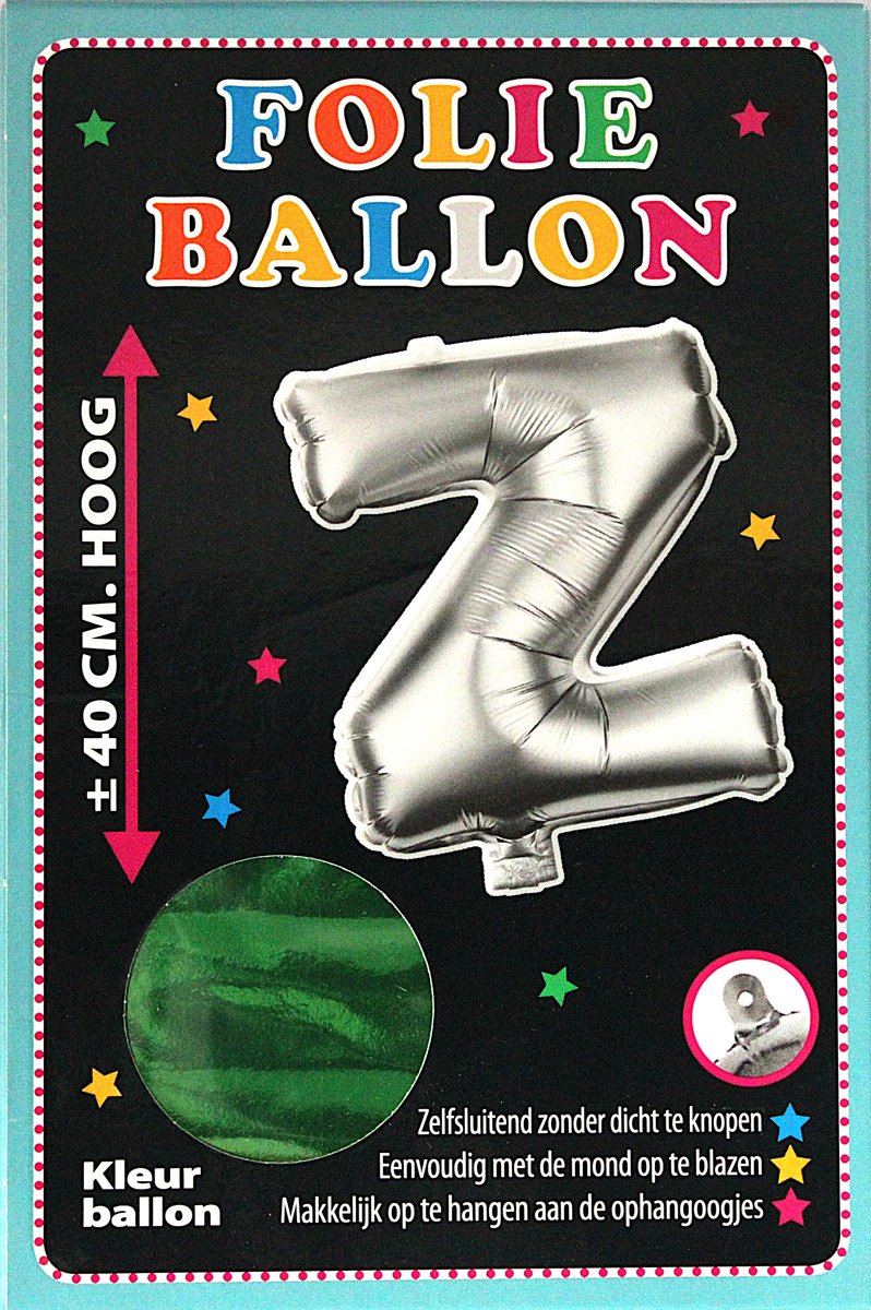 Folieballon - Z - Letter Groen - 40cm - Folie - Ballon - Zelfsluitend - Eenvoudig Met Mond Opblazen - Ophangoogjes - Touche Cards