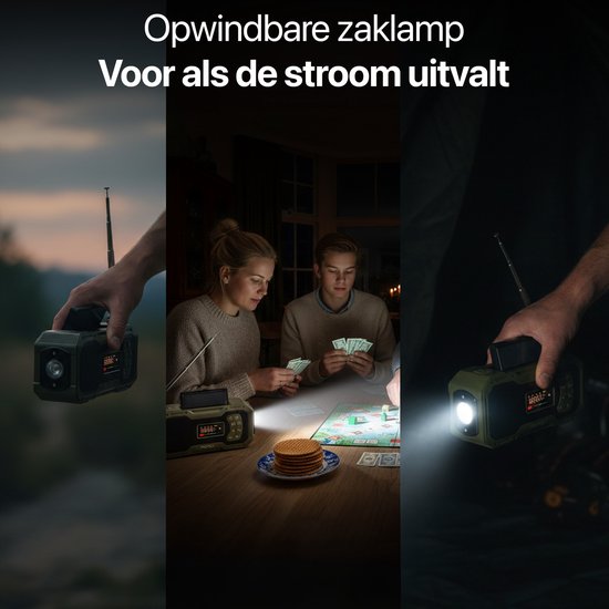 Noodradio Solar Opwindbaar - DAB+ / AM / FM Nood Radio - 5000 mAh Powerbank Zonneenergie - Bouwradio - Badkamer Radio - Noodpakket