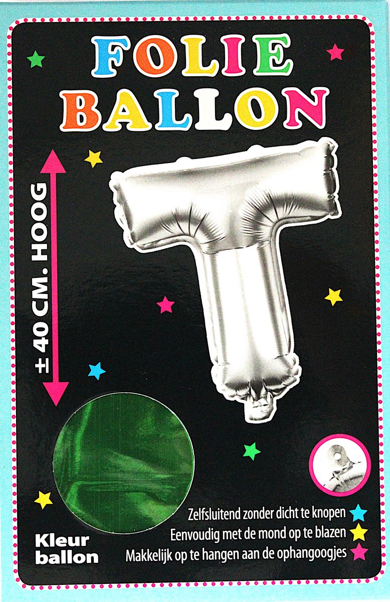 Folieballon - T - Letter Groen - 40cm - Folie - Ballon - Zelfsluitend - Eenvoudig Met Mond Opblazen - Ophangoogjes - Touche Cards