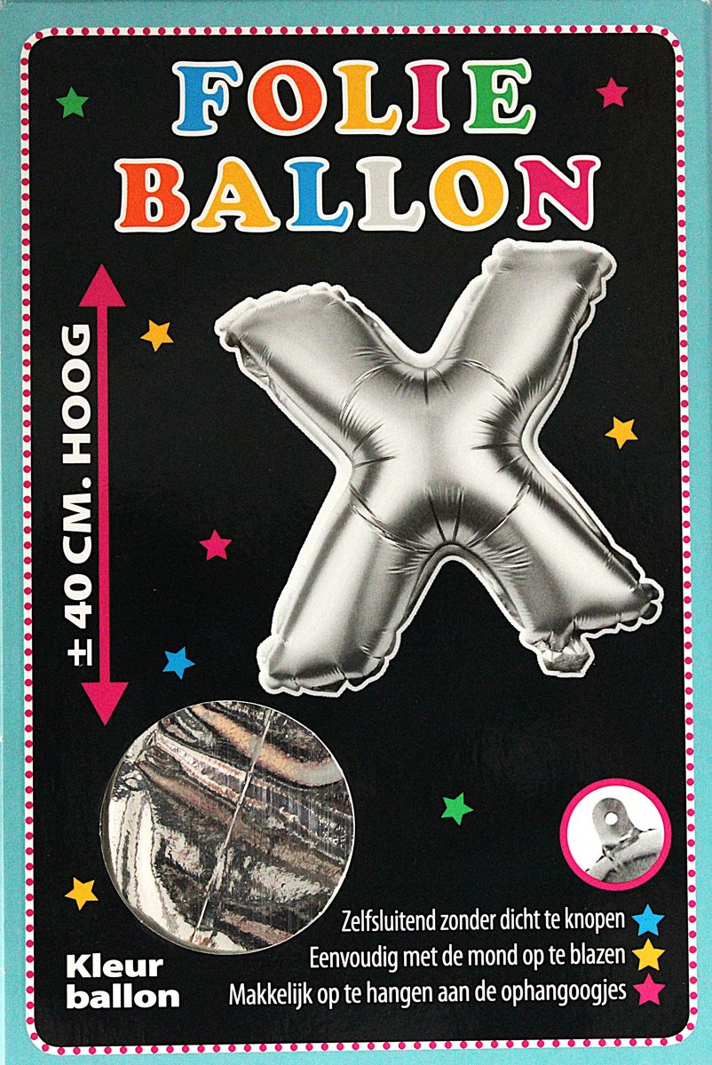 Folieballon - X - Letter Zilver - 40cm - Folie - Ballon - Zelfsluitend - Eenvoudig Met Mond Opblazen - Ophangoogjes - Touche Cards