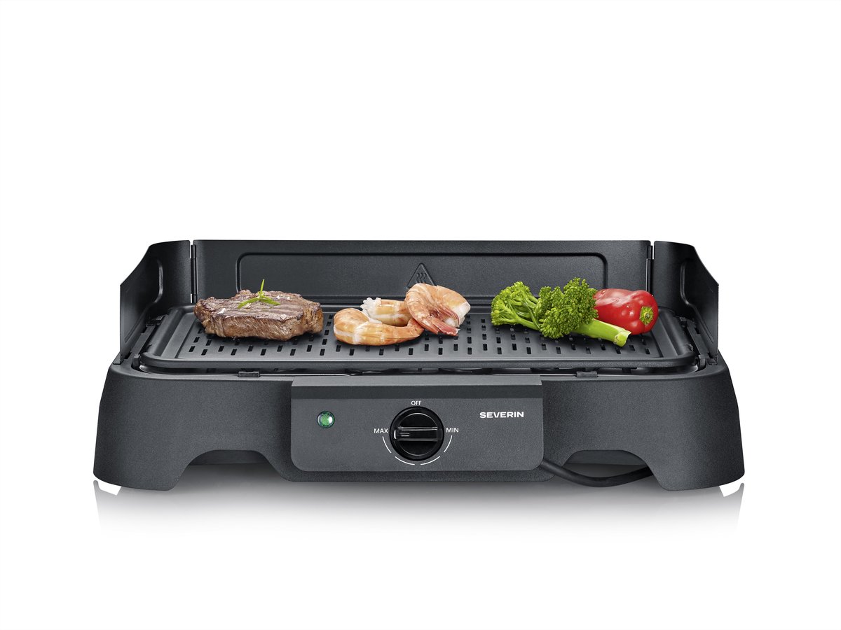 Severin PG 8595 Tafelgrill – 2000 W – Aluminium Grillplaat – Glad & Geribbeld – Zwart
