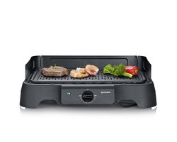 Severin PG 8595 Tafelgrill – 2000 W – Aluminium Grillplaat – Glad & Geribbeld – Zwart