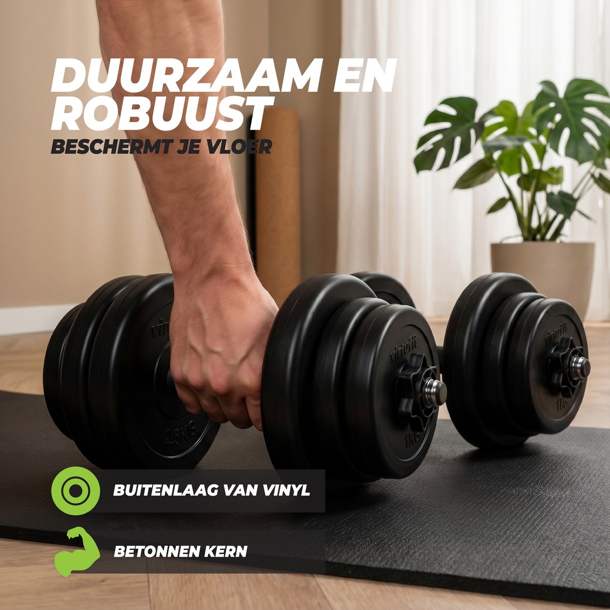 VirtuFit Verstelbare Dumbbell - Zwart - Vinyl - 15 kg - Dumbbel Set - Inclusief Schroefsluitingen - Extra Grip - Behandeld met Beschermende Olie - Dumbells - Gewichten – foto 2