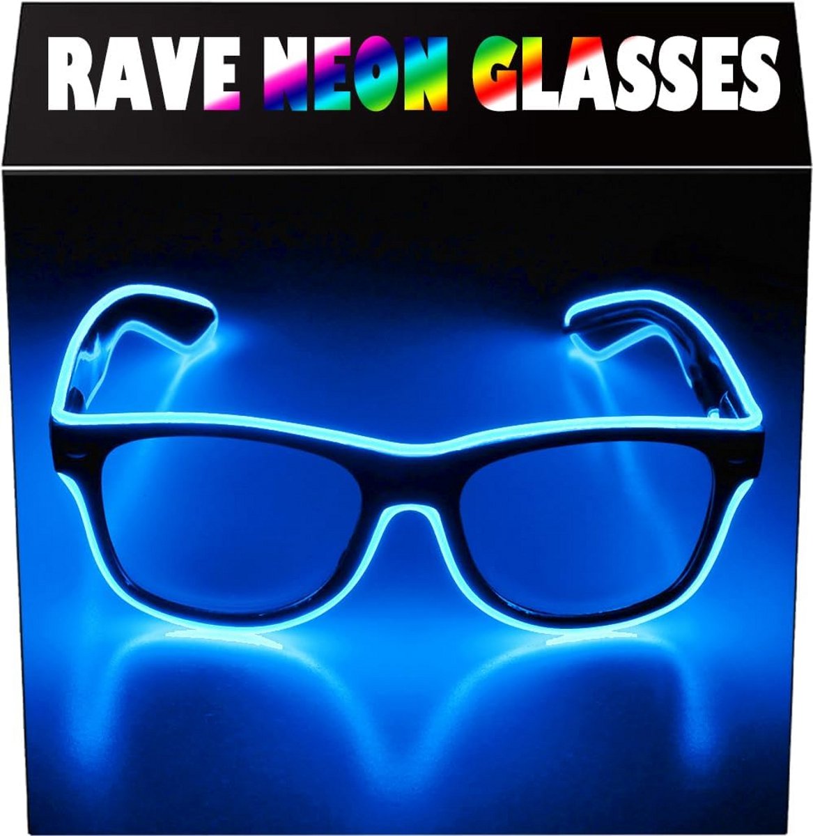 Lichtgevende LED Bril met Neon Draad voor Feest en Kostuum (Blauw, Zwart Frame)