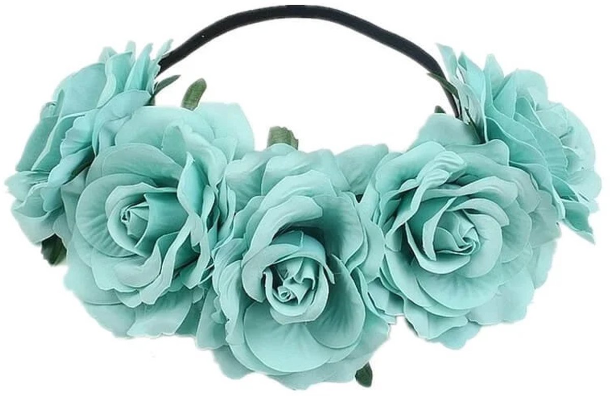 Bloemen haarband lichtblauw