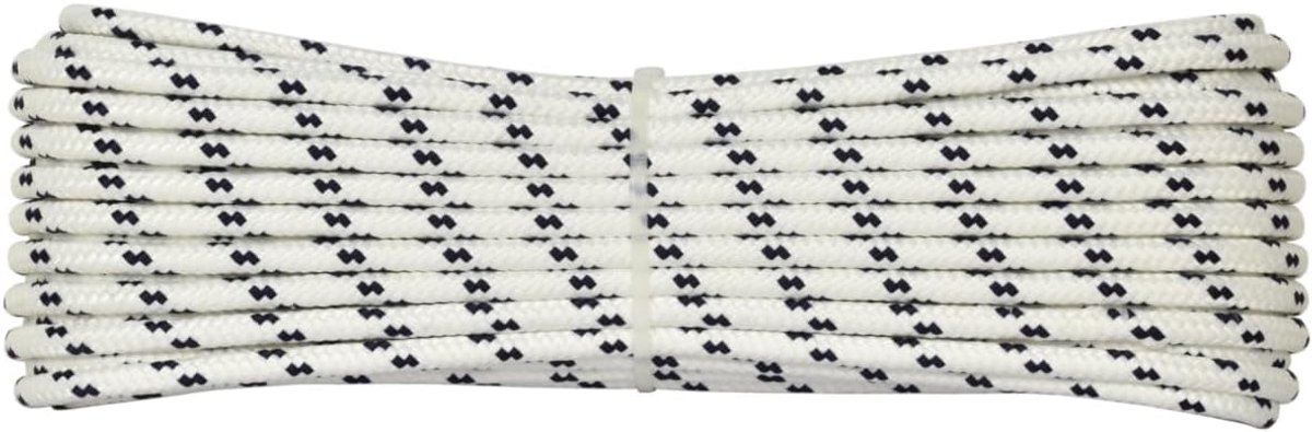 Touw 4mm x 20m - Gevlochten touw - Wit met blauw plaatje